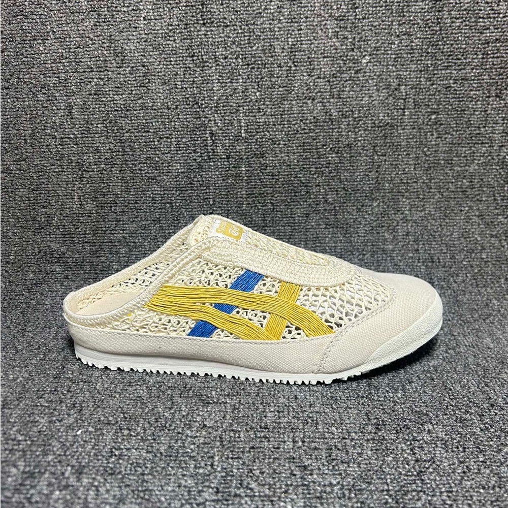 Onitsuka Tiger by Asics Cream Slip-On Sneakers with Yellow and Blue Stripes - Picture 2 of 6